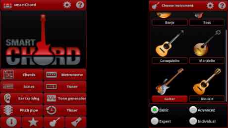 smartChord per smartphone Android dizionario accordi per chitarra accordatore